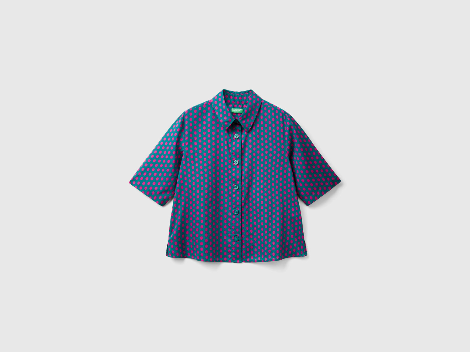 Camicia fantasia a manica corta da donna verde scuro | Benetton Outlet