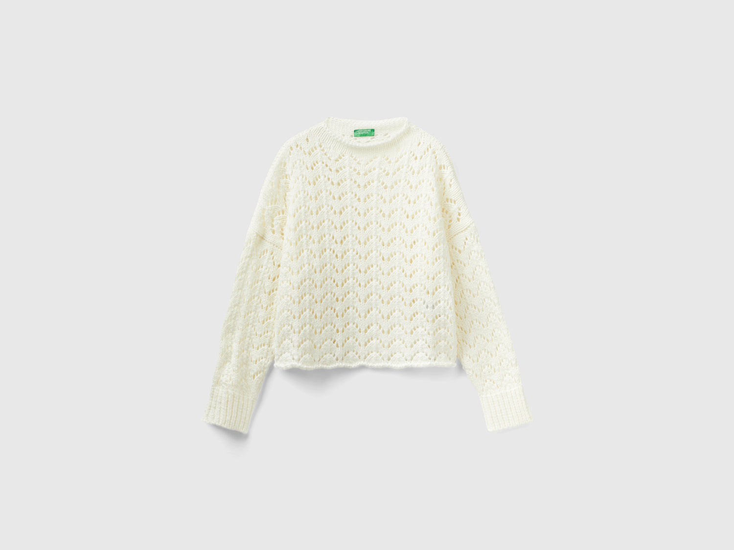 Maglia effetto uncinetto da donna bianco panna | Benetton Outlet