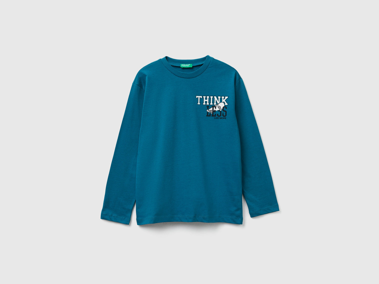 T-shirt con stampa da bambino verde ottanio | Benetton Outlet