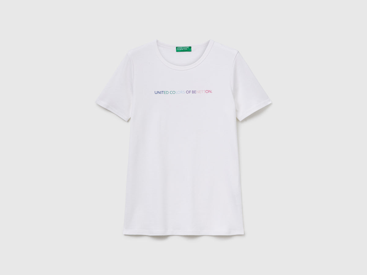 T-shirt 100% cotone con stampa logo glitter
