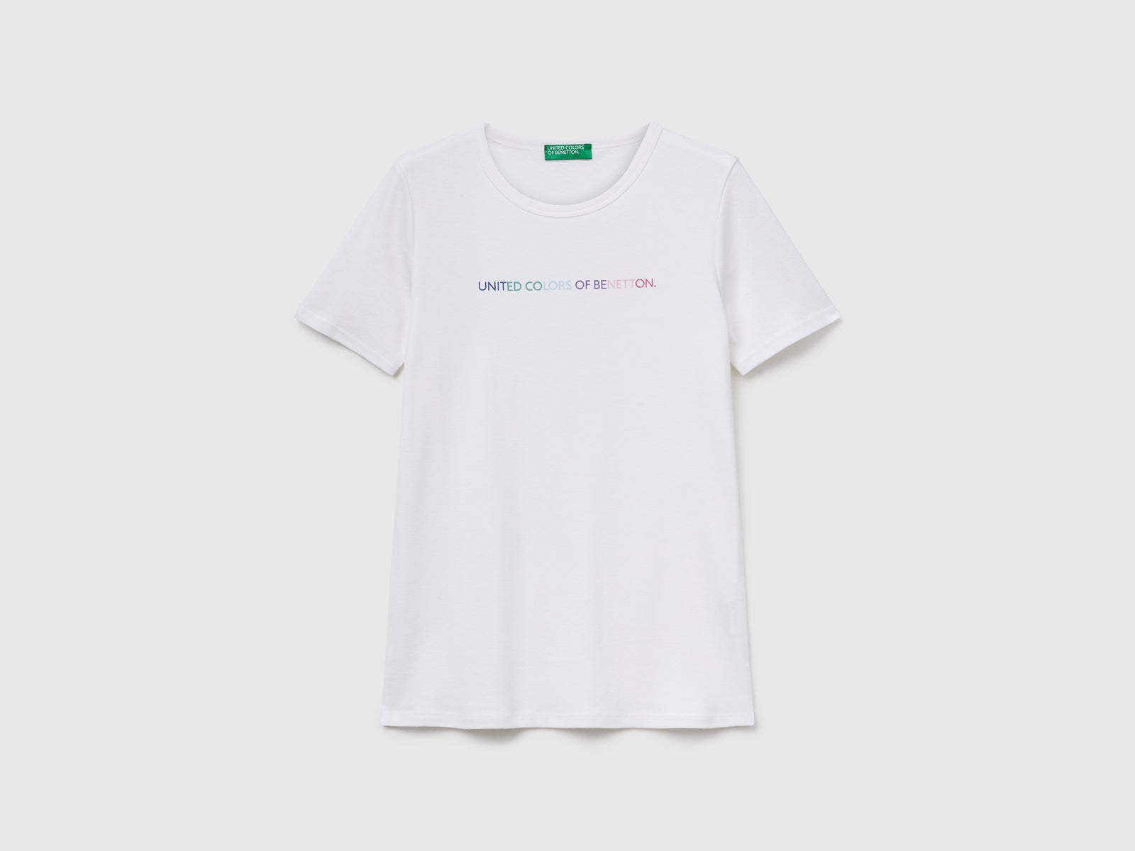 T-shirt 100% cotone con stampa logo glitter da donna bianco | Benetton Outlet