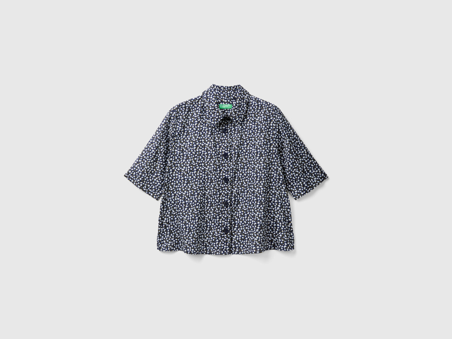 Camicia fantasia a manica corta da donna blu scuro | Benetton Outlet