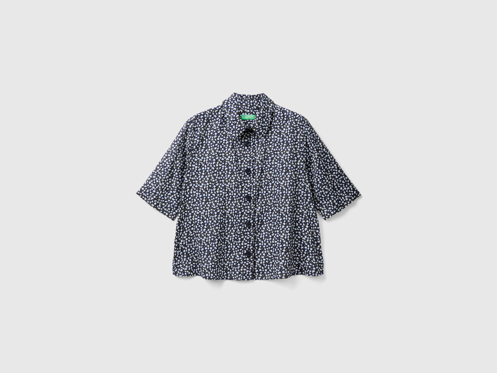 Camicia fantasia a manica corta da donna blu scuro | Benetton Outlet