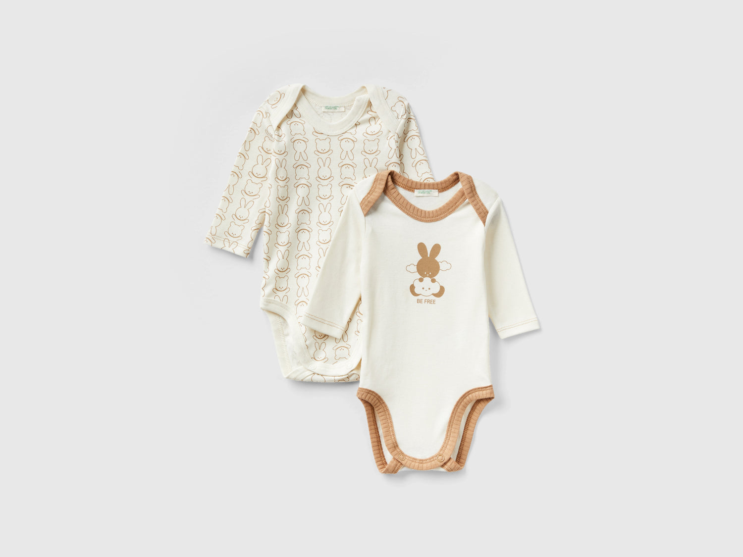 Due body a manica lunga in cotone bio da neonato bianco panna | Benetton Outlet