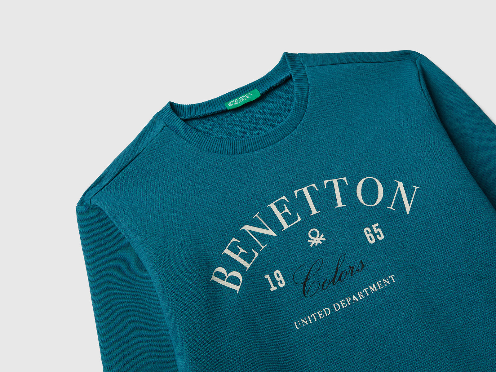Felpa con logo in cotone da bambino verde ottanio 3 | Benetton Outlet