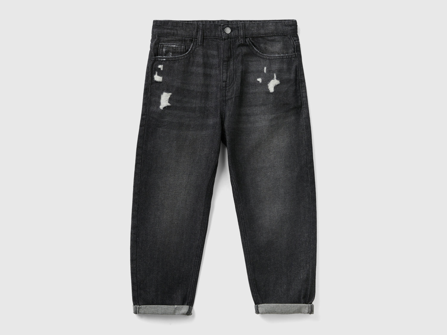 Jeans baloon fit con rotture da bambina nero | Benetton Outlet