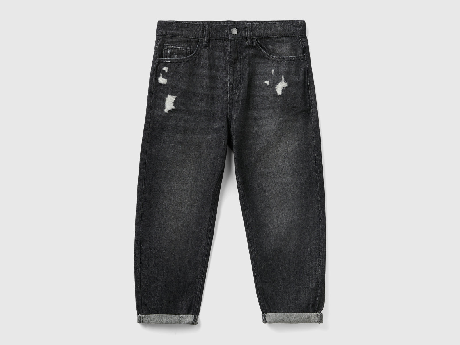 Jeans baloon fit con rotture da bambina nero | Benetton Outlet