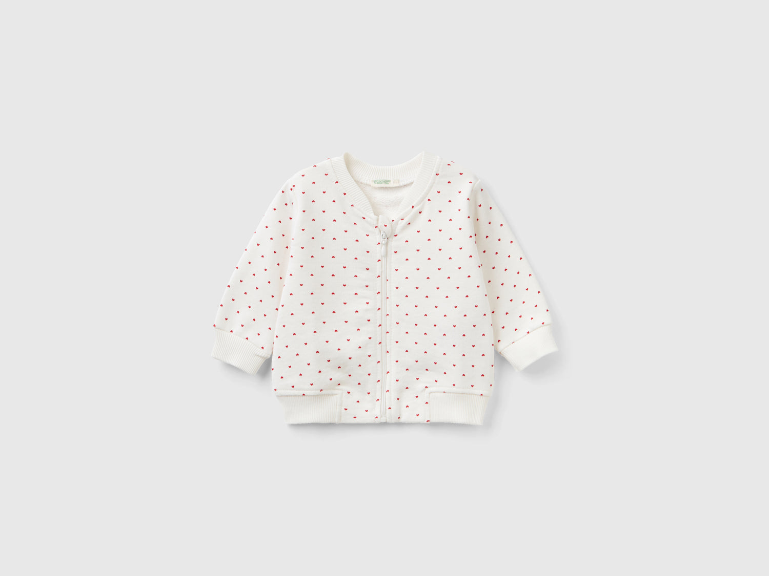Felpa fantasia con zip da neonato bianco | Benetton Outlet