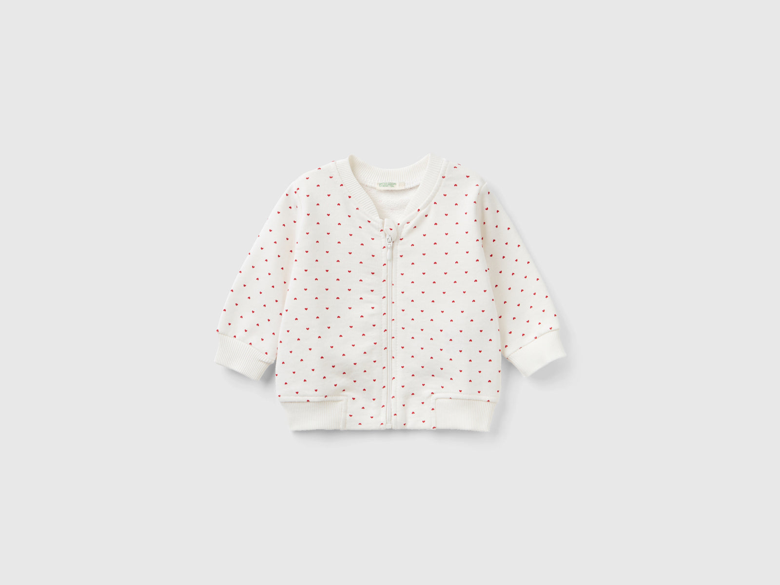 Felpa fantasia con zip da neonato bianco | Benetton Outlet