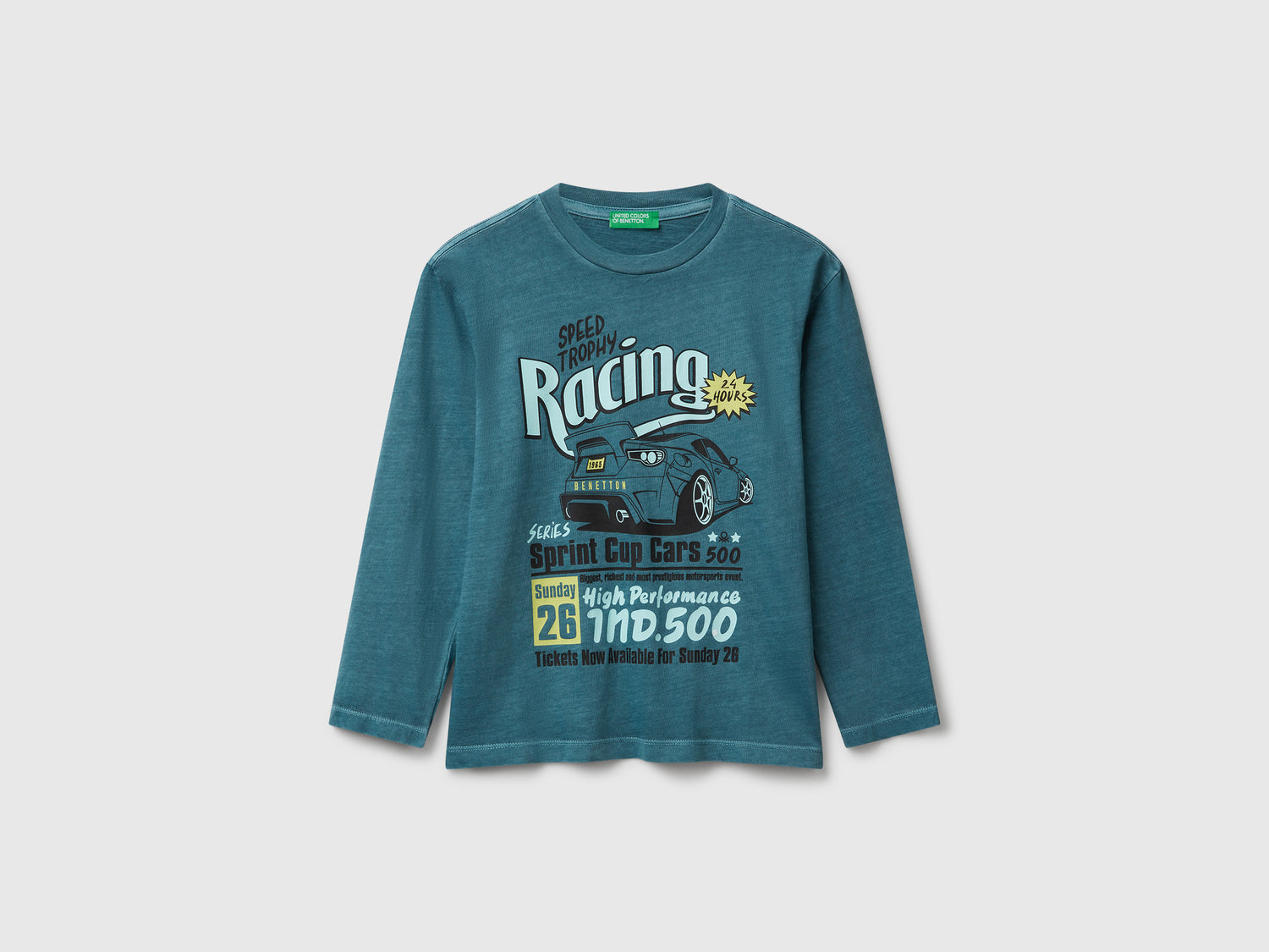 T-shirt con stampa slogan da bambino verde ottanio | Benetton Outlet