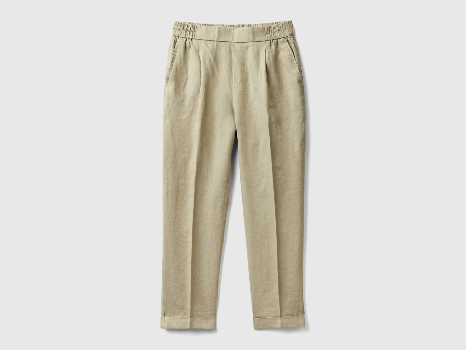 Pantaloni cropped in 100% lino da donna beige | Benetton Outlet