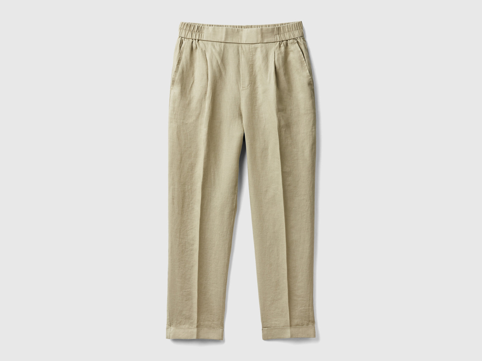 Pantaloni cropped in 100% lino da donna beige | Benetton Outlet