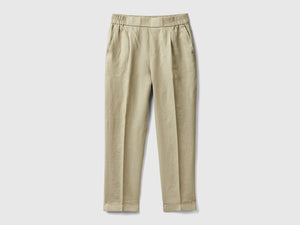 Pantaloni cropped in 100% lino