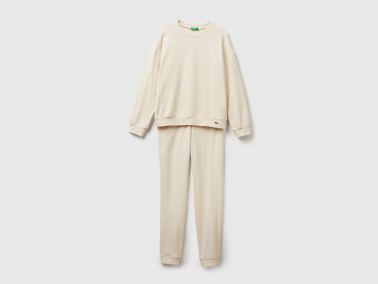 Caldo pigiama in misto cotone da donna bianco panna | Benetton Outlet