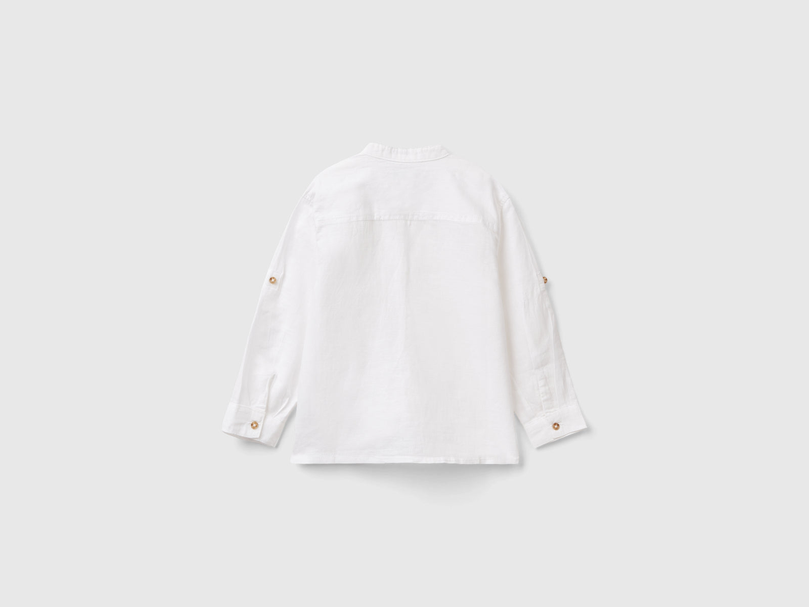 Camicia alla coreana in misto lino da bimbo bianco 2 | Benetton Outlet