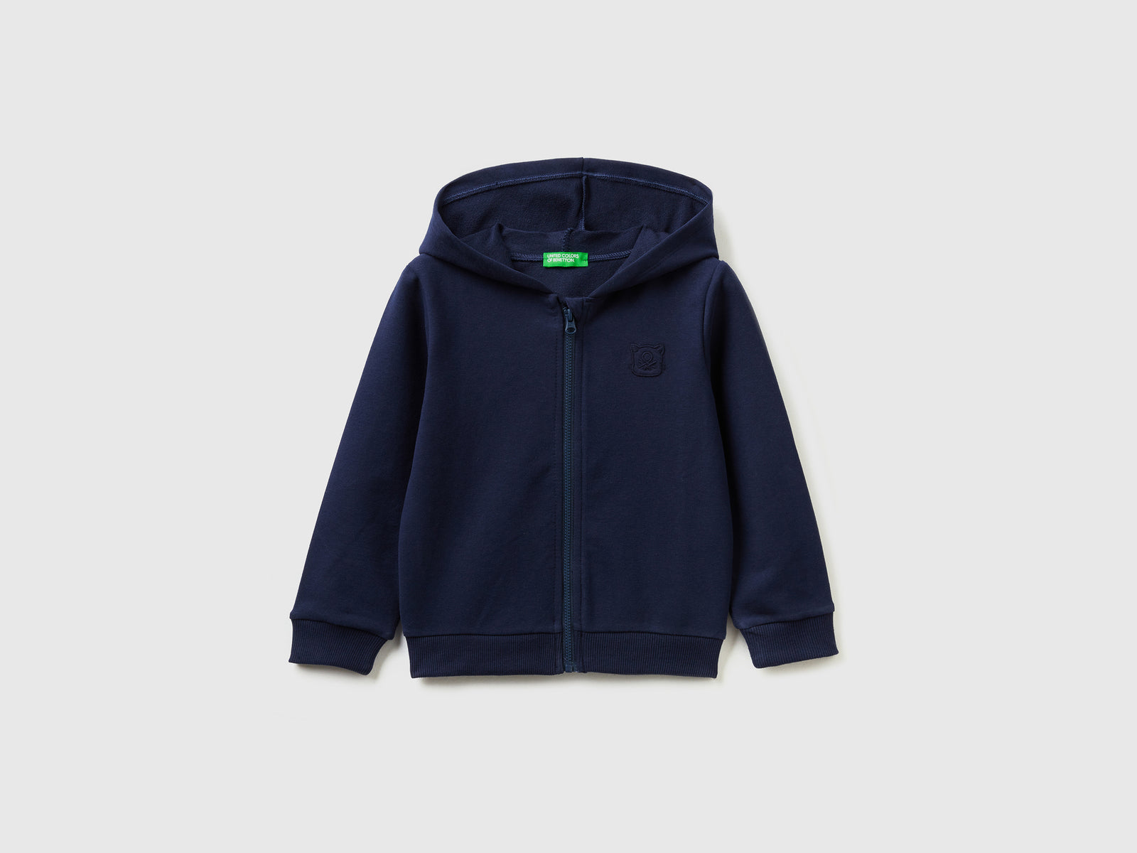 Calda felpa con zip e ricamo logo da bimba blu scuro | Benetton Outlet