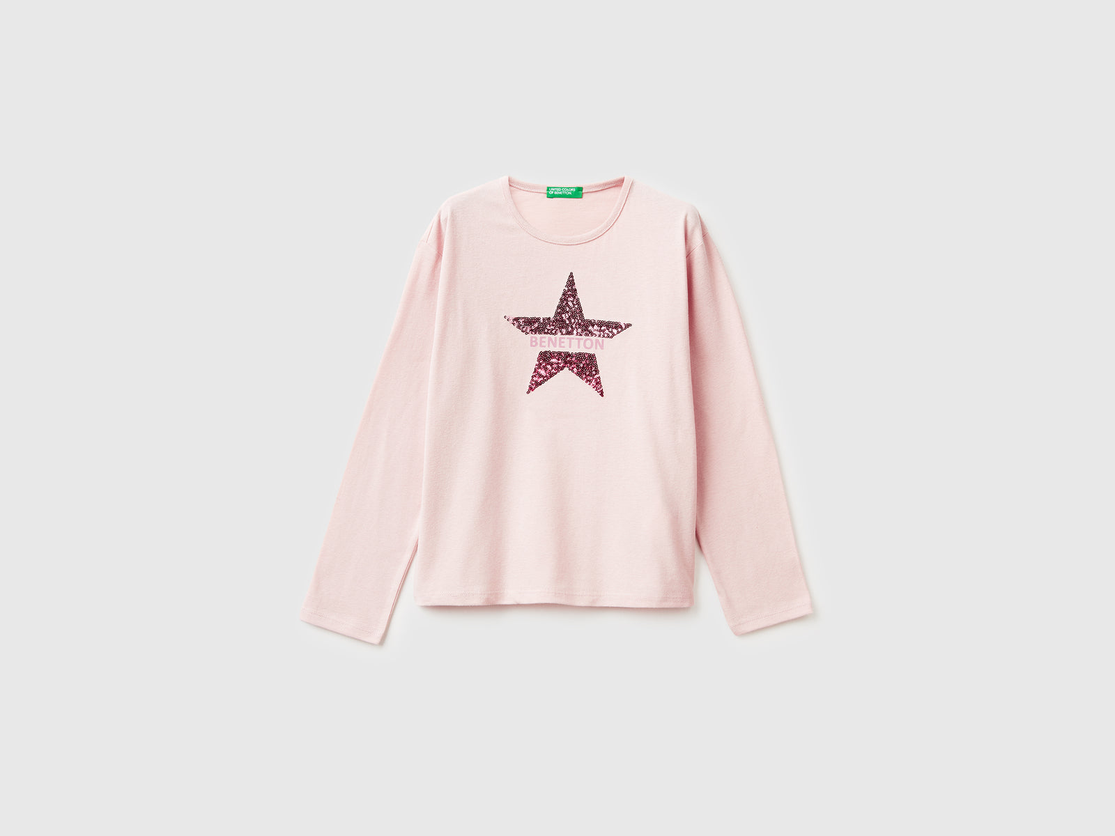 T-shirt in caldo cotone con paillettes da bambina rosa tenue | Benetton Outlet