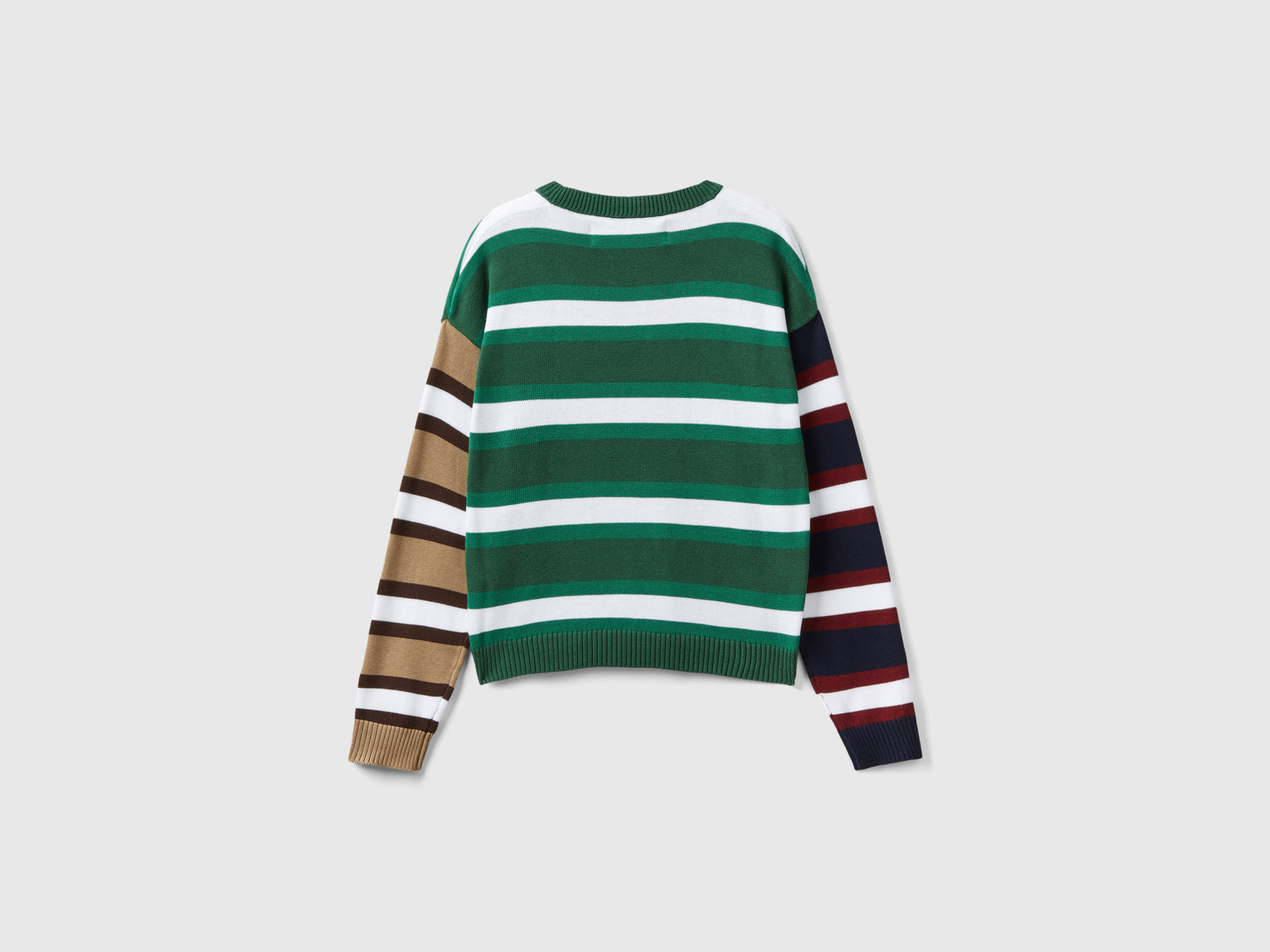 Maglione a righe in puro cotone da donna verde scuro 2 | Benetton Outlet