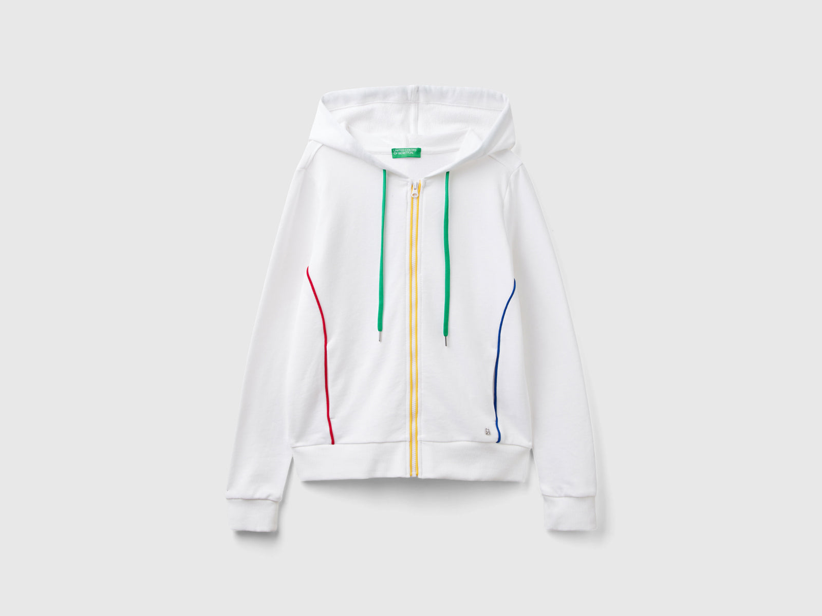 Felpa 100% cotone con zip e cappuccio da donna bianco | Benetton Outlet