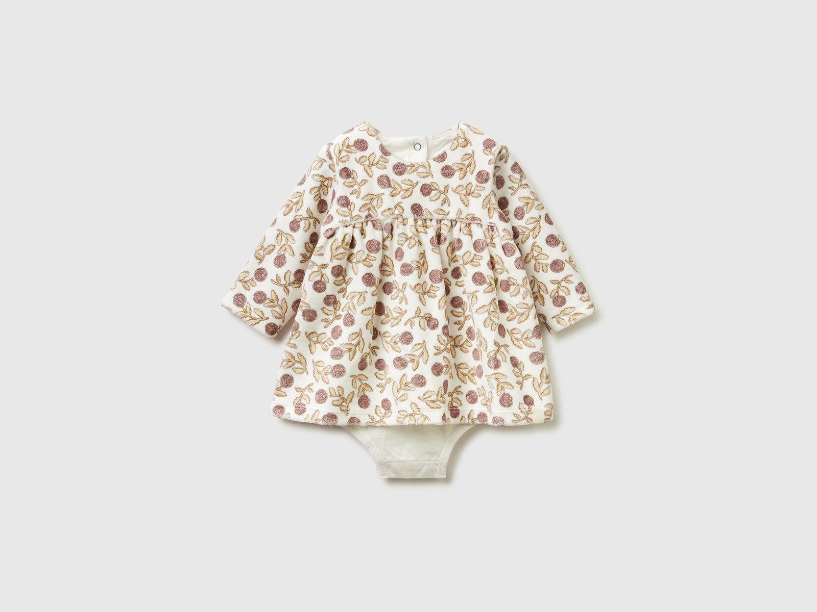 Abitino in ciniglia a fiori da neonato bianco panna | Benetton Outlet