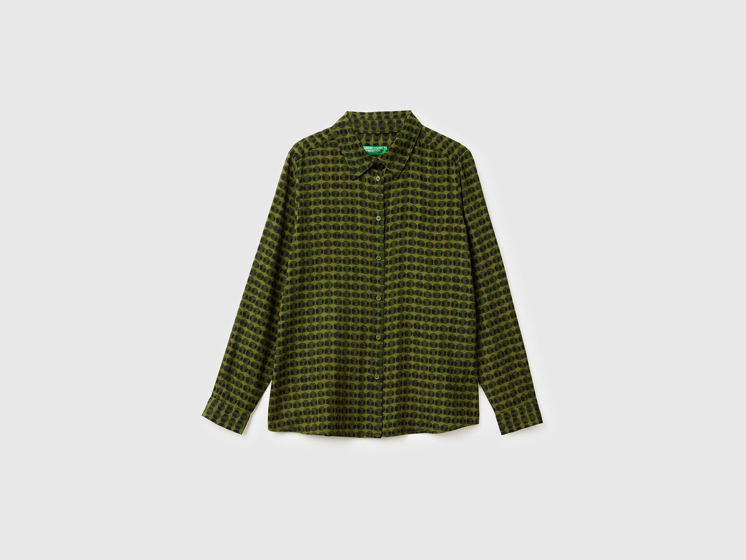 Camicia fantasia in viscosa da donna verde militare | Benetton Outlet