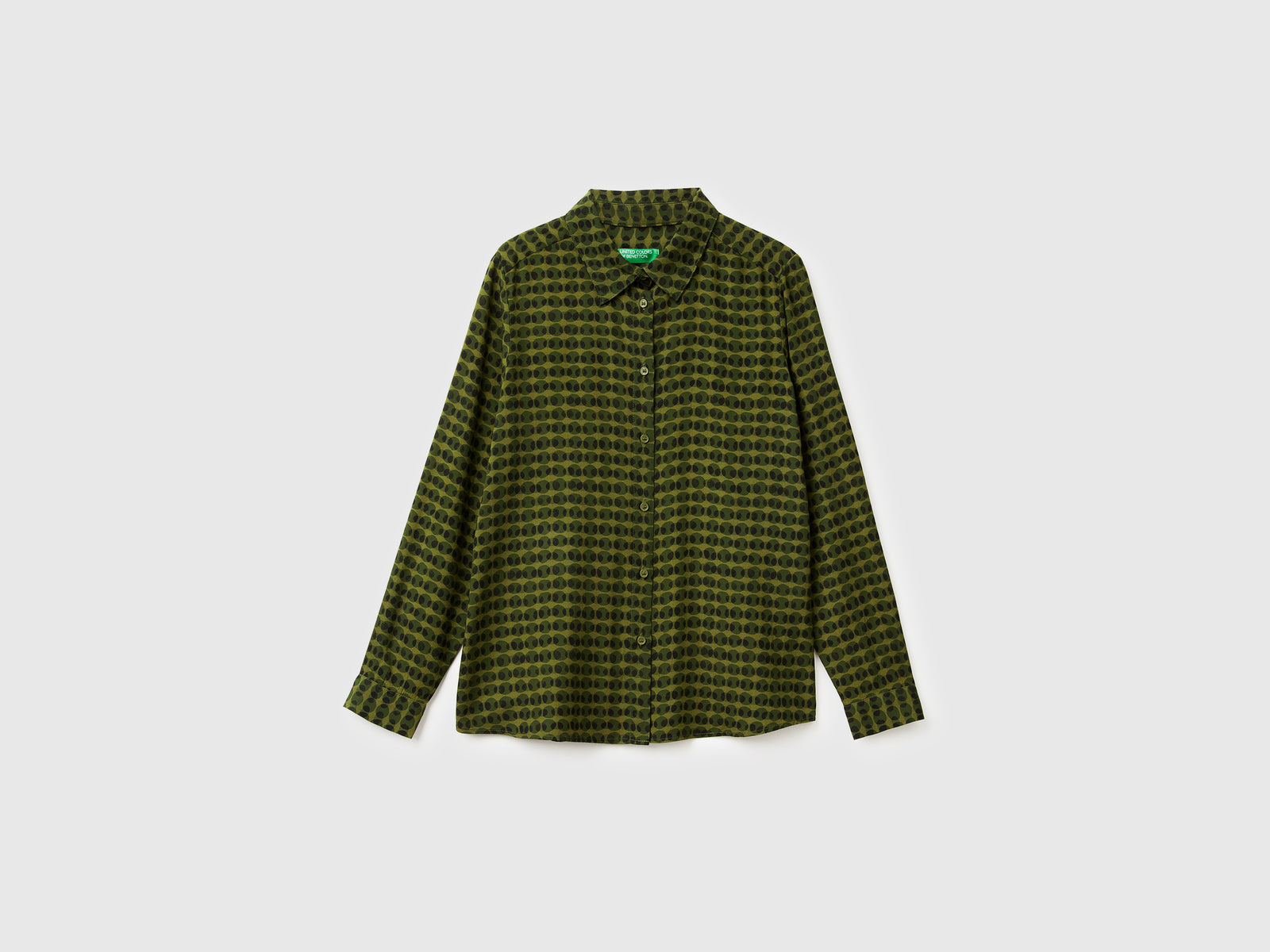 Camicia fantasia in viscosa da donna verde militare | Benetton Outlet