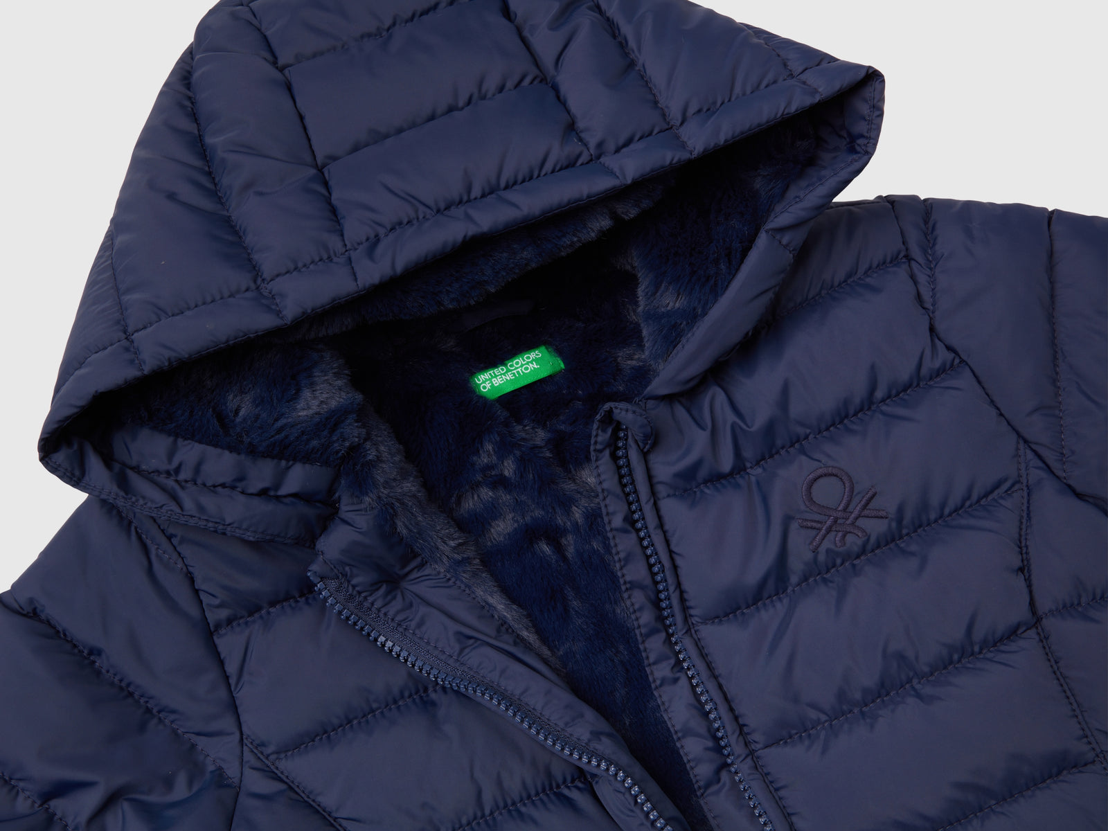 Giubbotto imbottito con rouches da bimba blu scuro 3 | Benetton Outlet