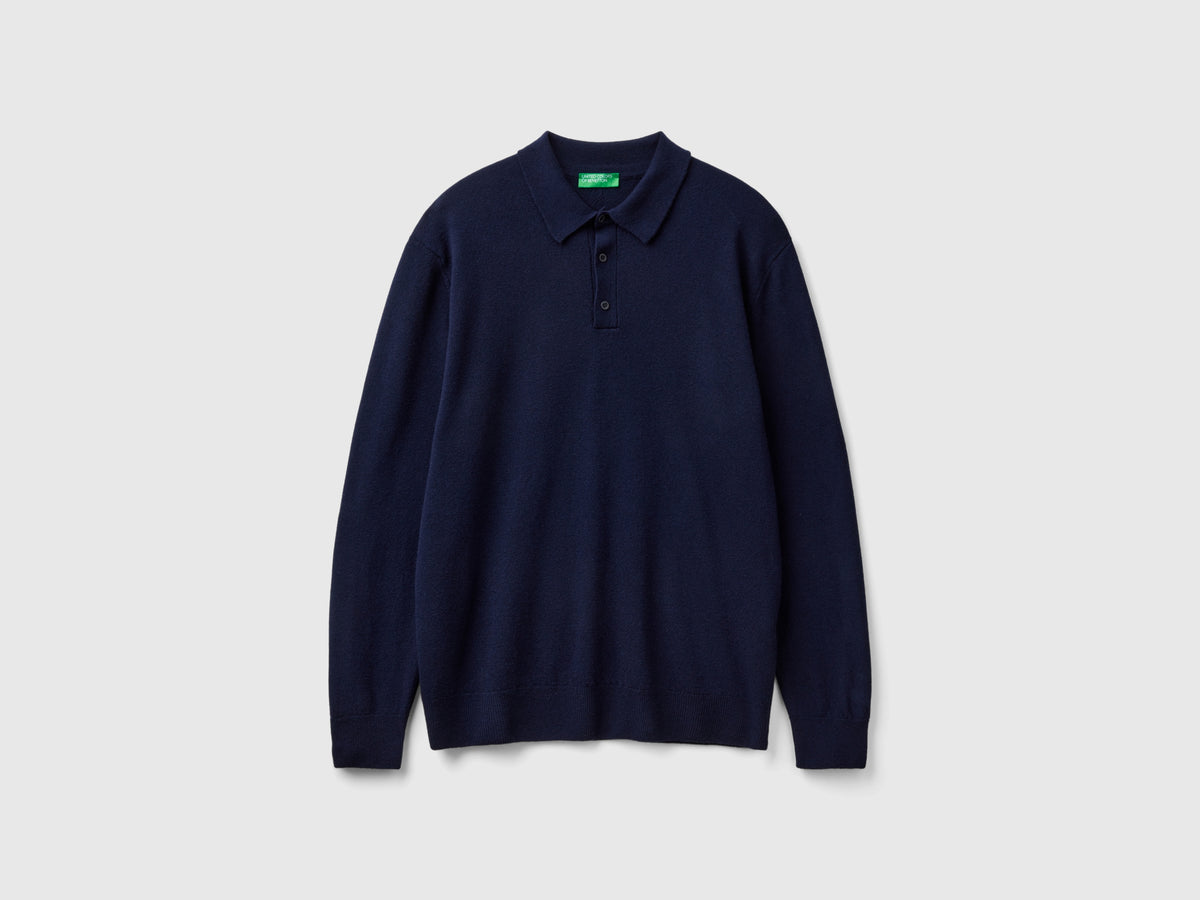 Polo blu notte in pura lana Merino