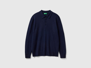 Polo blu notte in pura lana Merino