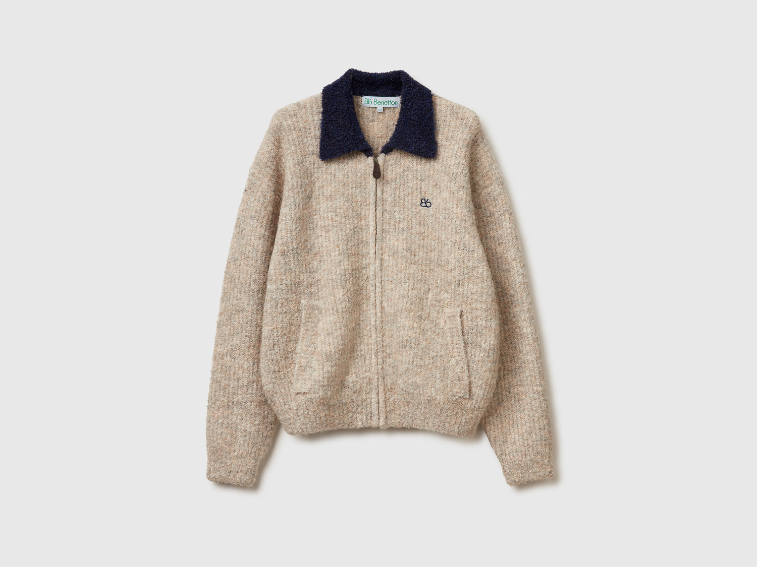 Cardigan con colletto e zip da donna bianco panna | Benetton Outlet
