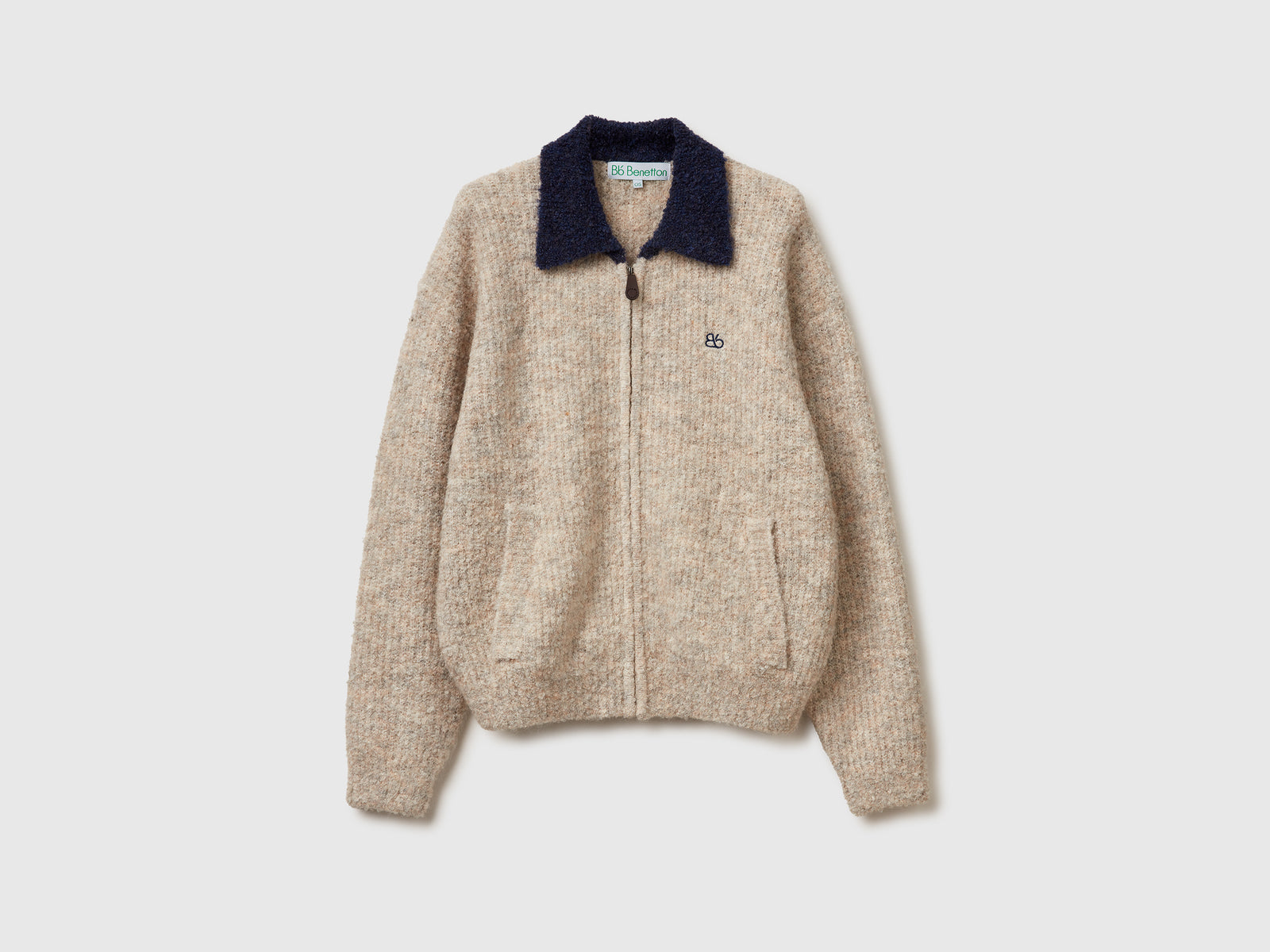 Cardigan con colletto e zip da donna bianco panna | Benetton Outlet