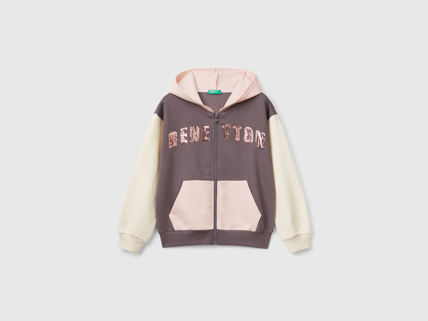 Felpa con zip e paillettes da bambina multi-color | Benetton Outlet