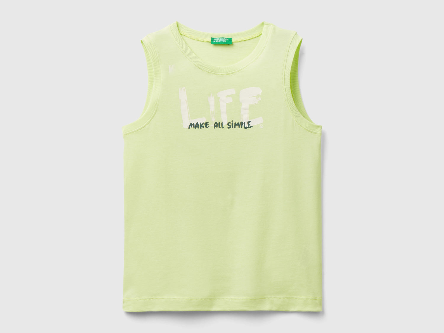 Canotta con stampa lettering da bambino verde chiaro | Benetton Outlet