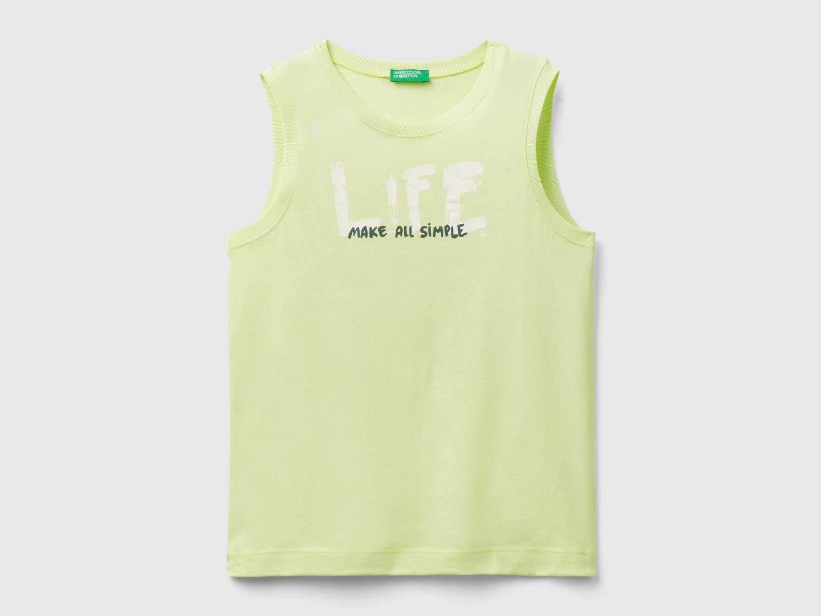 Canotta con stampa lettering da bambino verde chiaro | Benetton Outlet