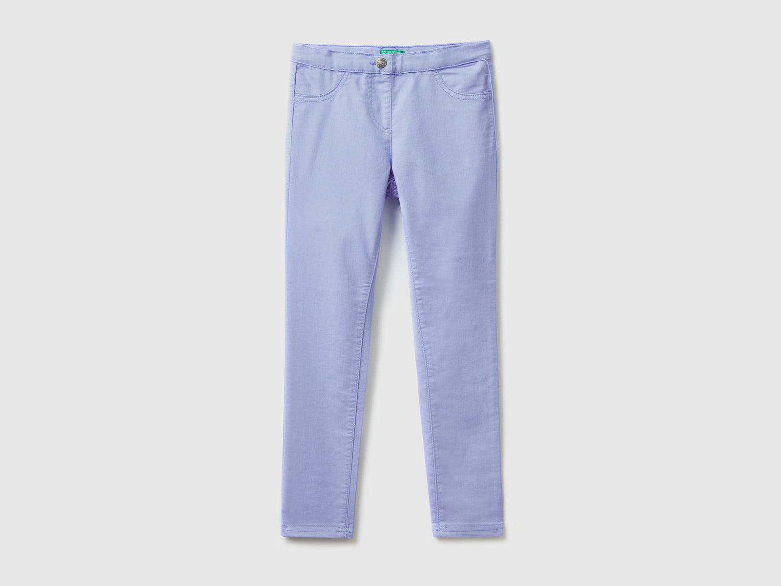 Pantaloni lunghi in misto cotone elasticizzato effetto denim da bambina pervinca | Benetton Outlet
