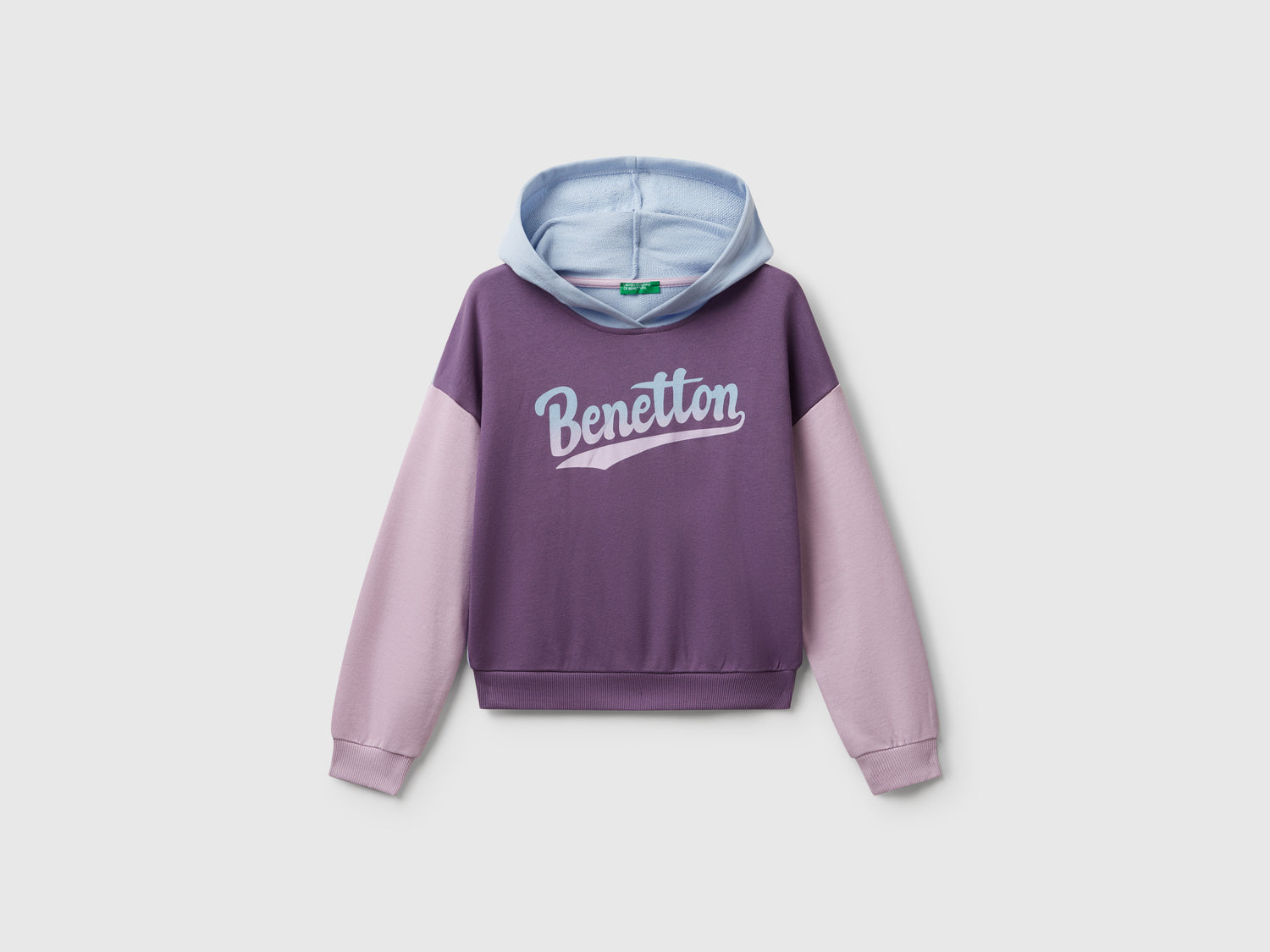 Felpa con stampa e cappuccio da bambina lavanda | Benetton Outlet