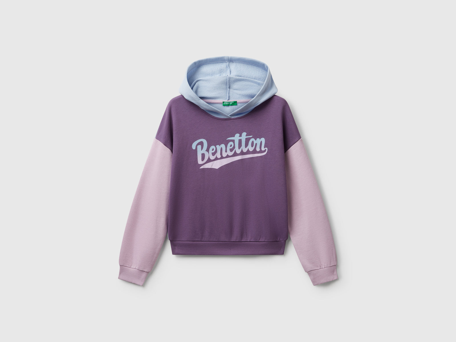 Felpa con stampa e cappuccio da bambina lavanda | Benetton Outlet