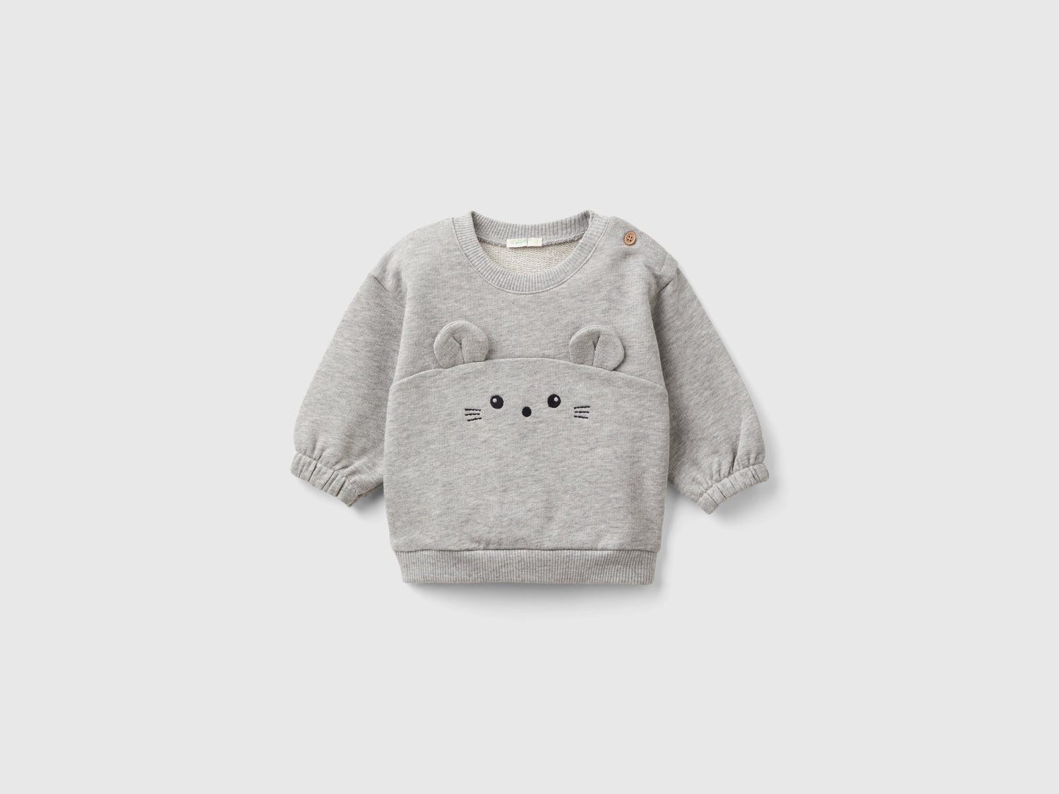 Felpa con ricamo e patch in cotone bio da neonato grigio chiaro | Benetton Outlet