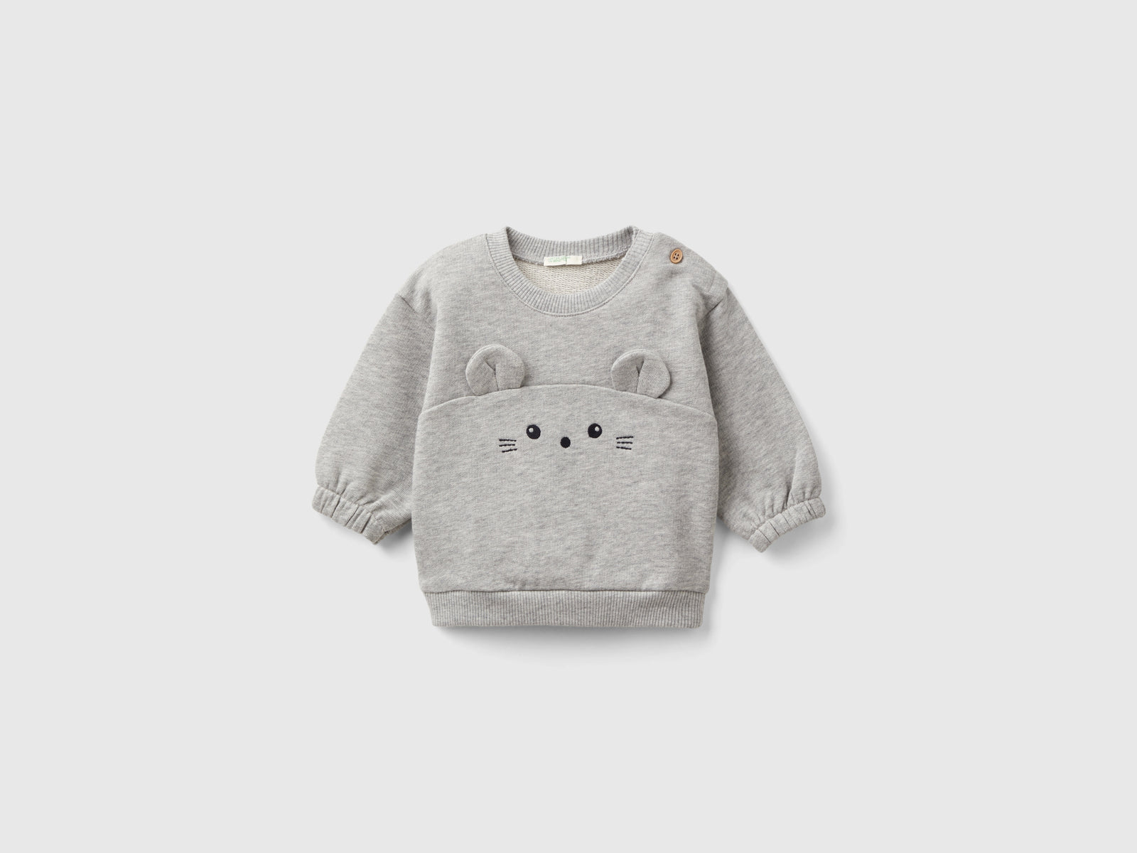 Felpa con ricamo e patch in cotone bio da neonato grigio chiaro | Benetton Outlet