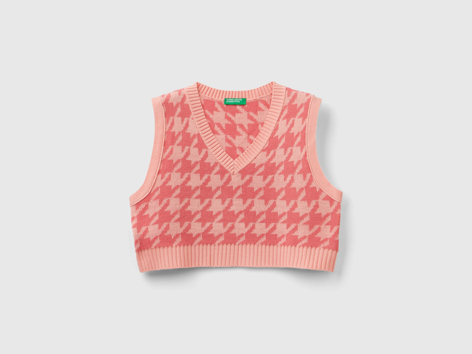 Gilet cropped pied de poule da bambina rosa | Benetton Outlet