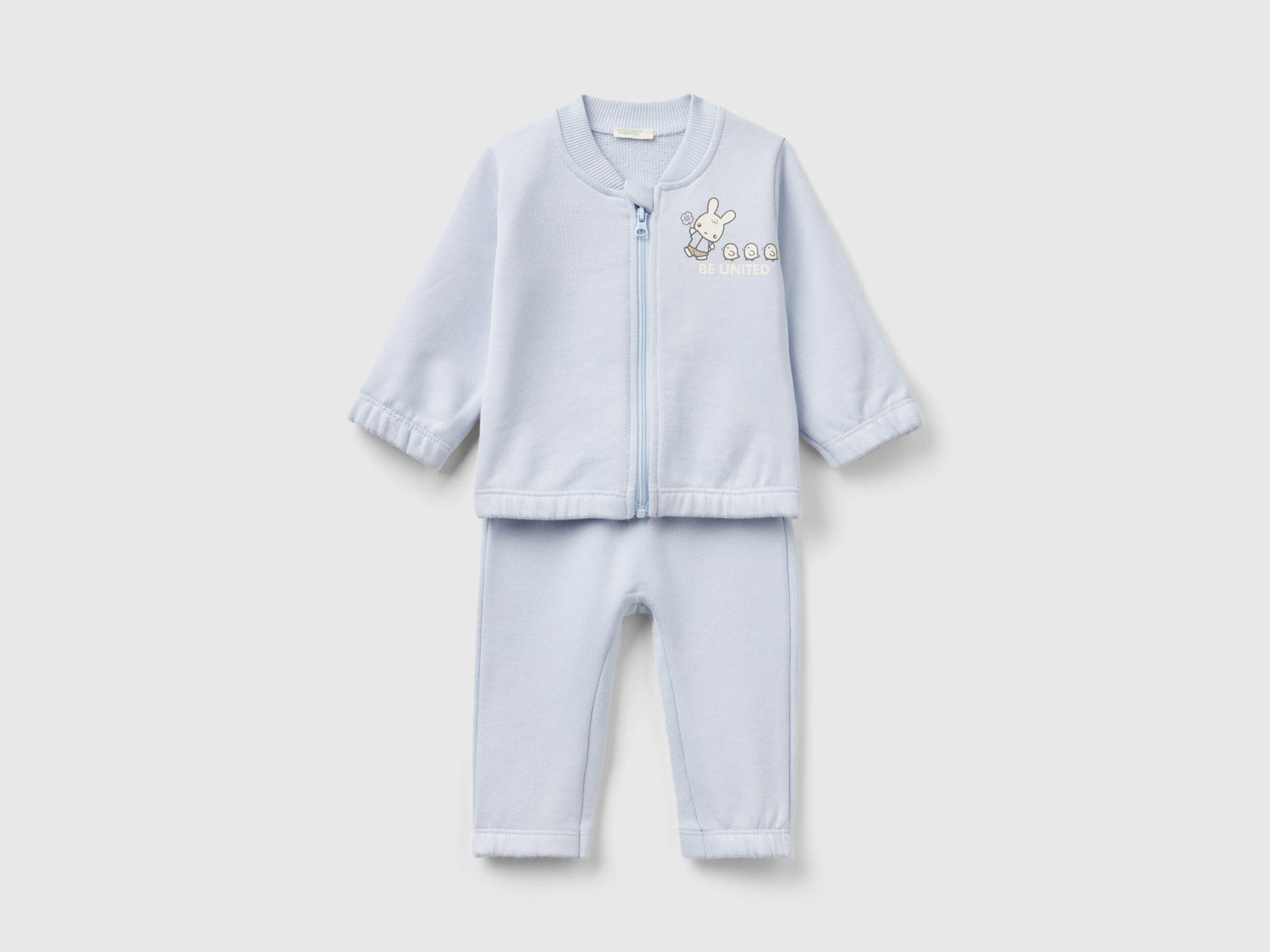 Completino in felpa di cotone bio da neonato celeste | Benetton Outlet