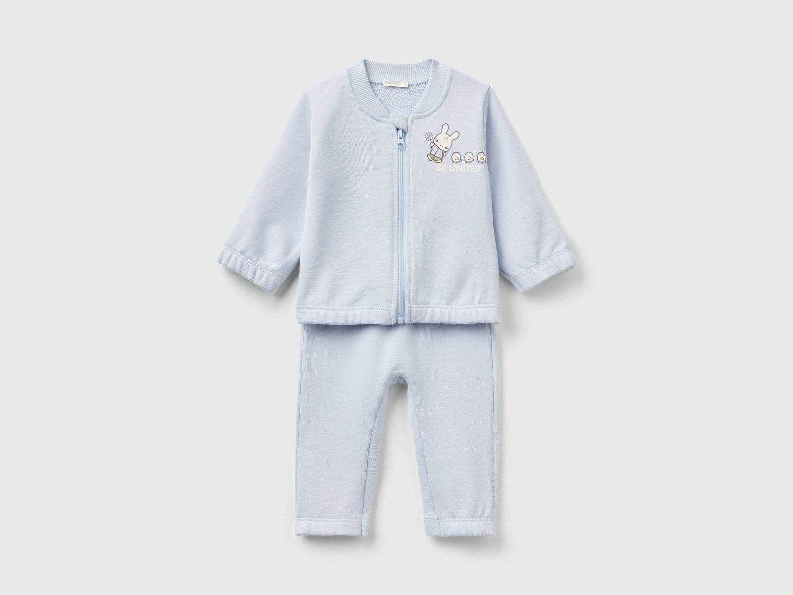 Completino in felpa di cotone bio da neonato celeste | Benetton Outlet