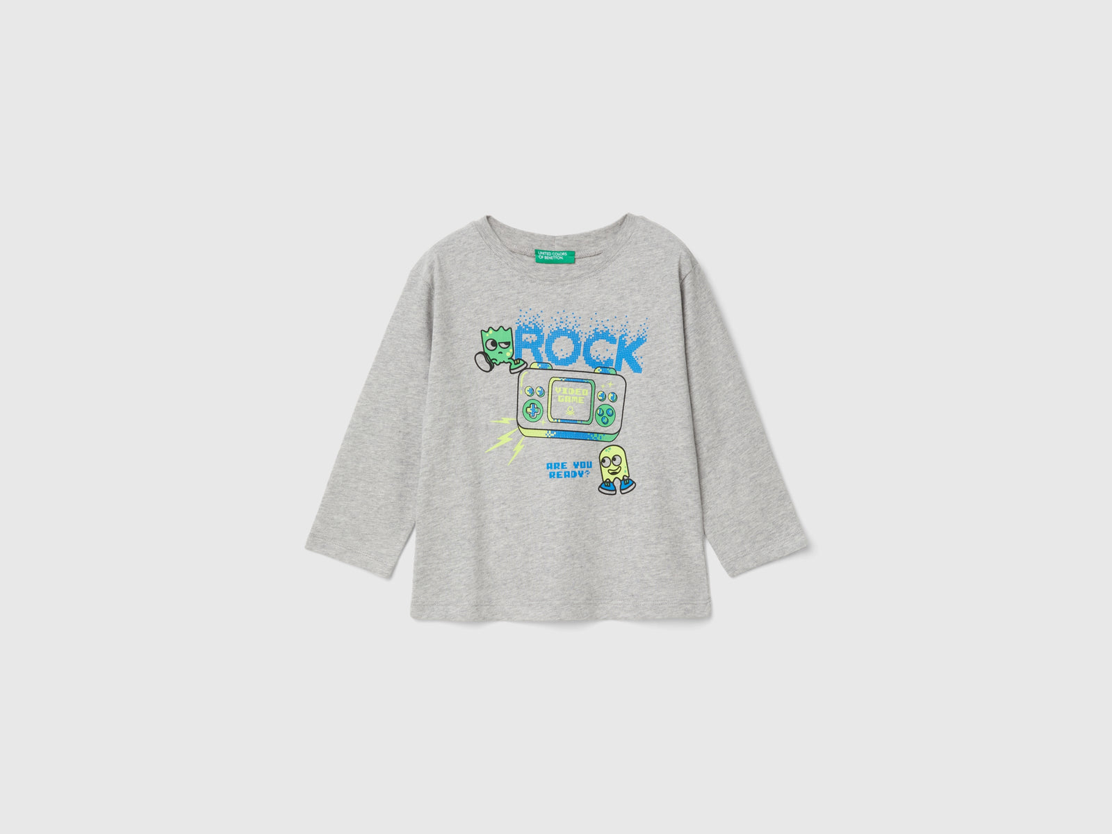 T-shirt con stampa in caldo cotone bio da bimbo grigio chiaro | Benetton Outlet