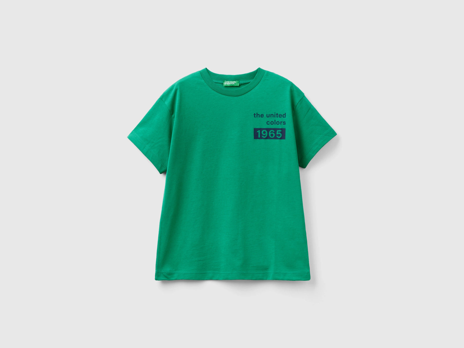 T-shirt 100% cotone con logo da bambino verde | Benetton Outlet