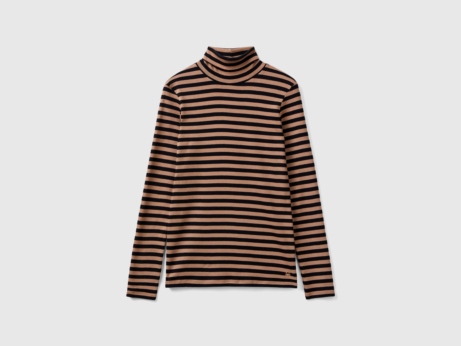 T-shirt lupetto a righe da donna cammello | Benetton Outlet