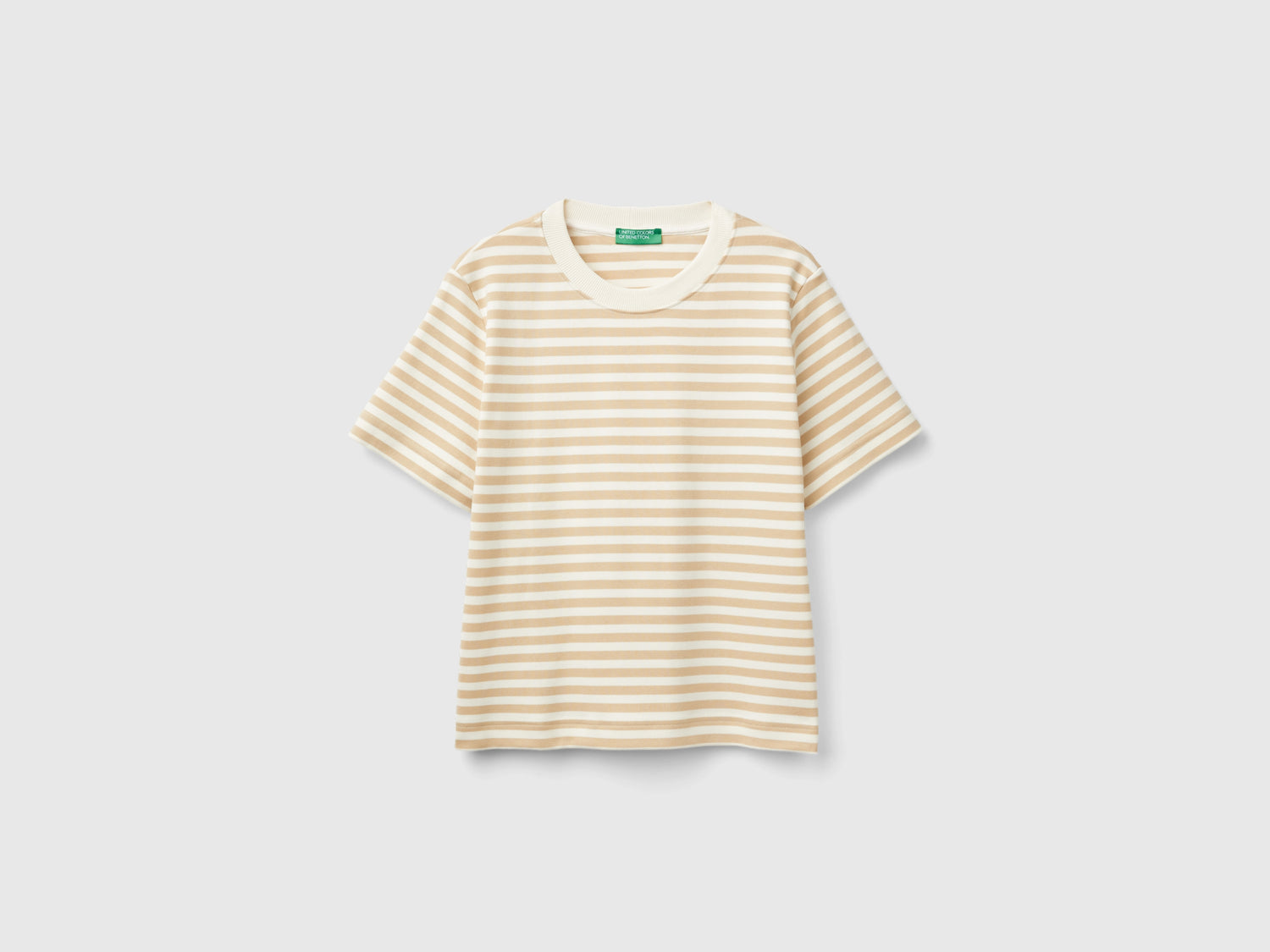 Maglietta a righe in caldo cotone da donna beige | Benetton Outlet