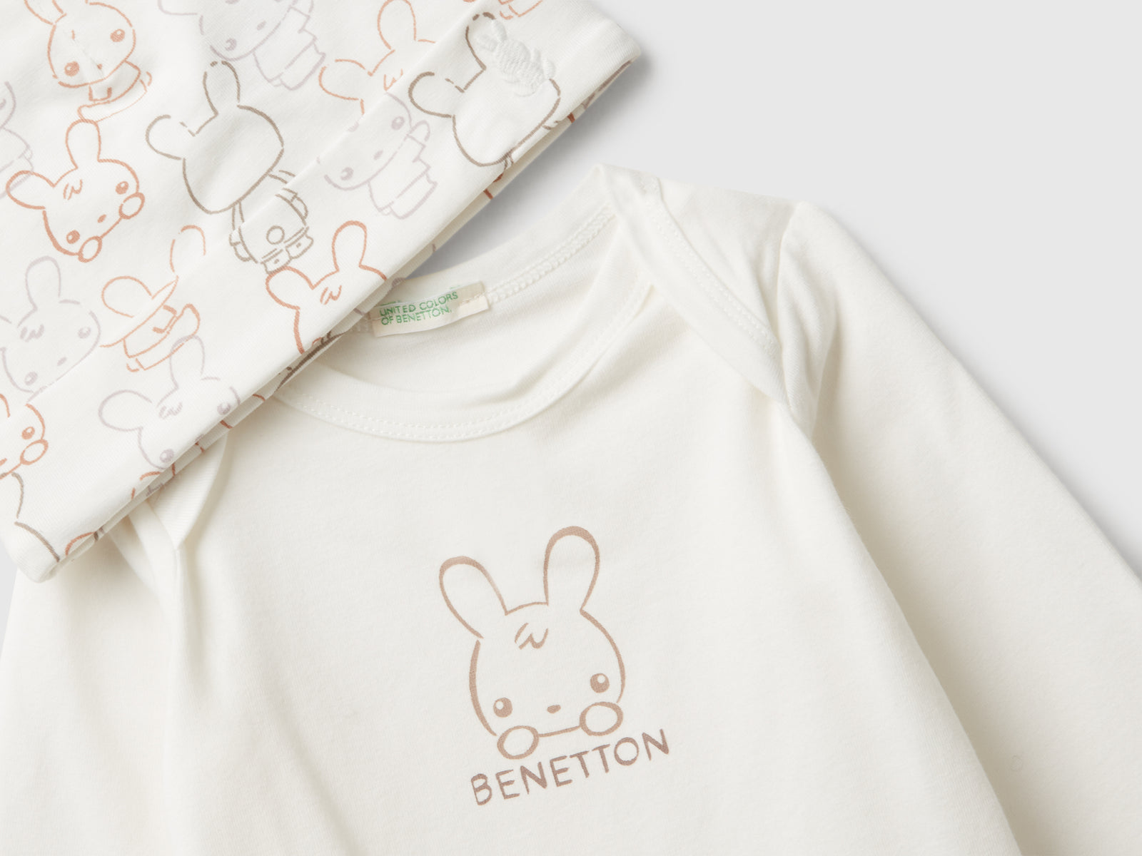 Completo in cotone stretch da neonato bianco panna 3 | Benetton Outlet