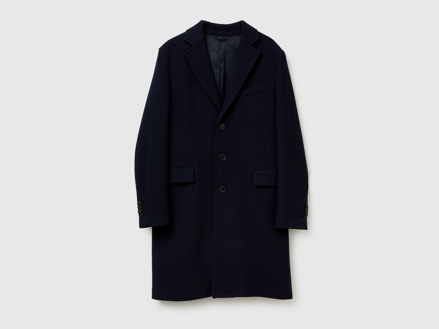 Cappotto foderato in misto lana da uomo blu scuro | Benetton Outlet