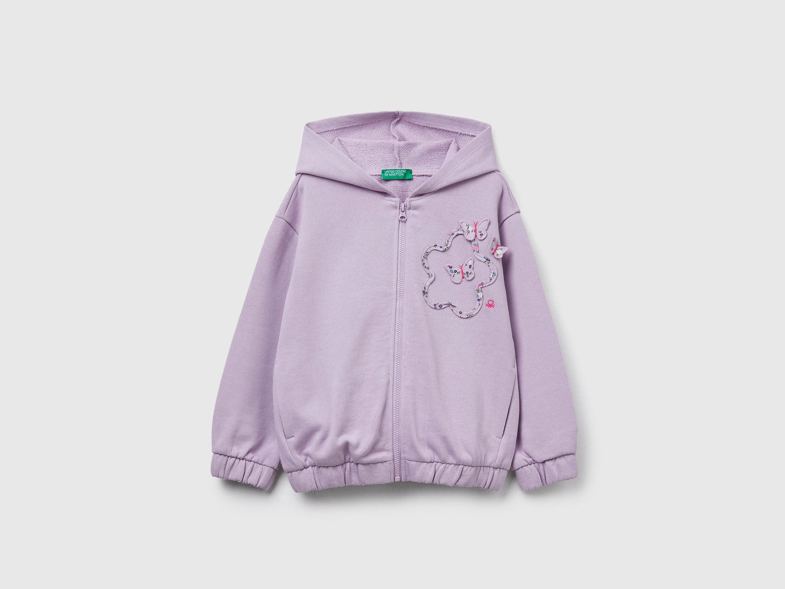 Felpa con cappuccio e paillettes da bimba lavanda | Benetton Outlet