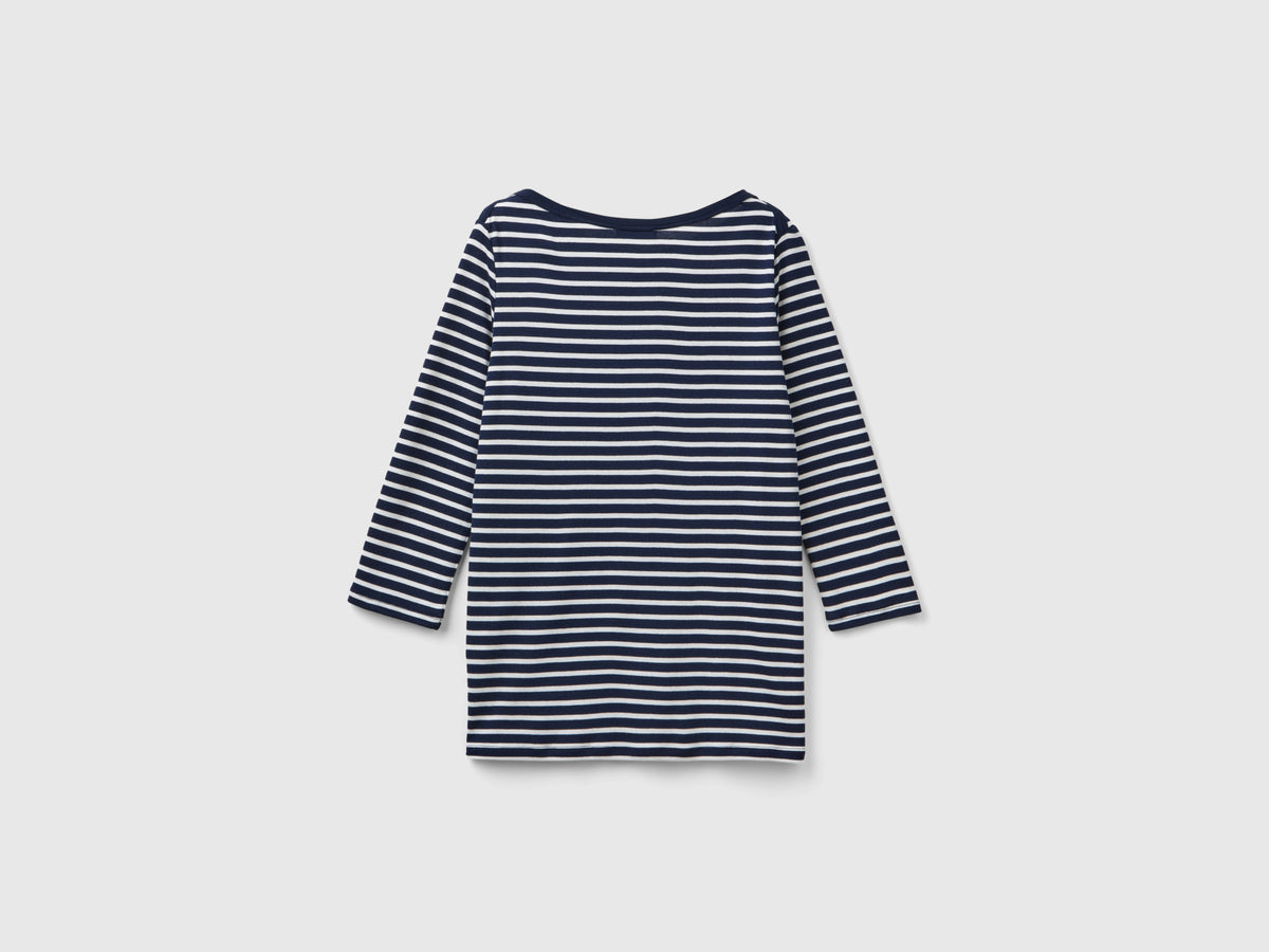 T-shirt manica 3/4 a righe in puro cotone